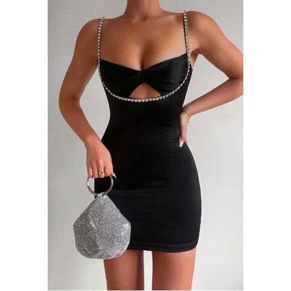 Runaway the label Dresses & Skirts - NEW Runaway The Label Serafina Rhinestone Satin Mini Dress Women's Black Size 4
